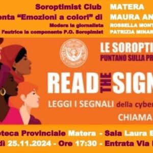 Maura Anfossi presenta libro "Emozioni a colori" a Matera, evento di Soroptimist Club Matera per la Giornata contro la violenza sulle donne