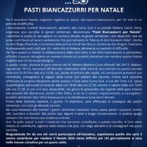 Associazione Custodi Biancazzurri lancia iniziativa "Pasti biancazzurri per Natale" a Matera