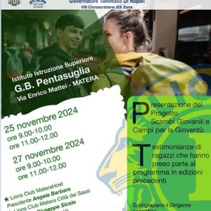 Lions Club di Matera presentano progetto "Scambi giovanili Lions" all'Istituto Pentasuglia di Matera