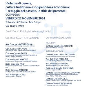 "Violenza di genere, cultura finanziaria e indipendenza economica: il retaggio del passato, le sfide del presente", convegno a Potenza